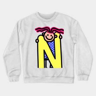 Letter N for girls alphabet Kids Colorful Cartoon Character Crewneck Sweatshirt